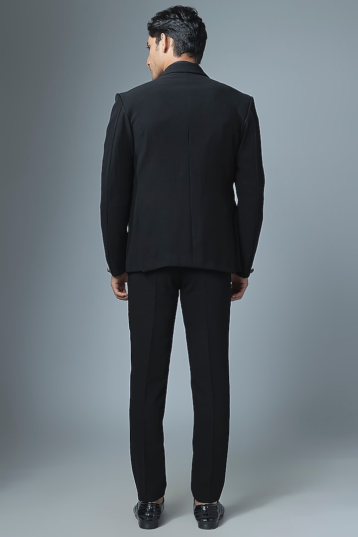 Black Japanese Rayon Cutdana Handwork Tuxedo Set by Abees at Pernia's Pop Up Shop