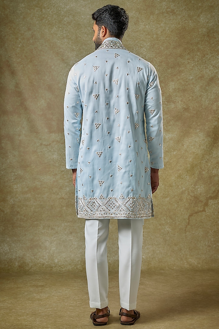 Sky Blue Silk Mirror Work Kurta Set by Abees at Pernia's Pop Up Shop