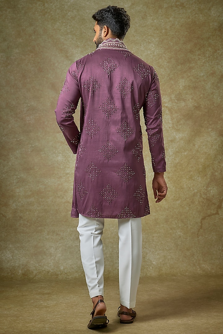 Purple Silk Cutdana Embroidered Kurta Set by Abees at Pernia's Pop Up Shop