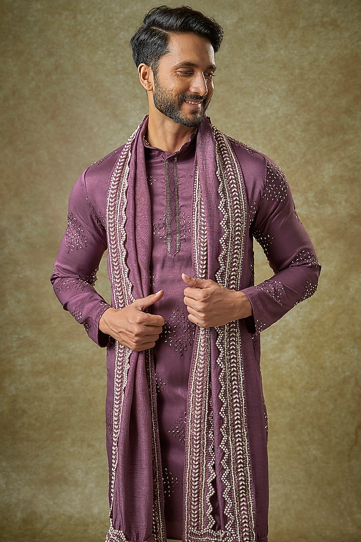 Purple Silk Cutdana Embroidered Kurta Set by Abees at Pernia's Pop Up Shop