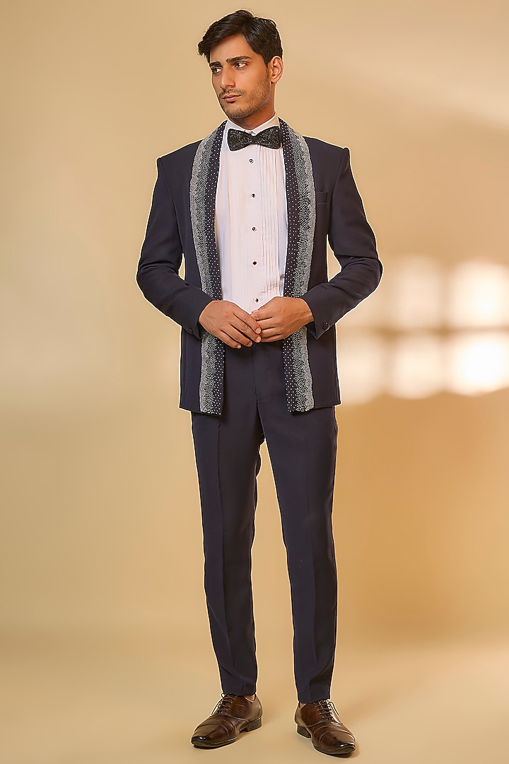 Blue Japanese Rayon Beads Handwork Tuxedo Set by Abees at Pernia's Pop Up Shop