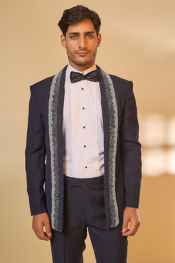 Blue Japanese Rayon Beads Handwork Tuxedo Set by Abees at Pernia's Pop Up Shop