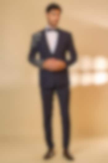 Blue Japanese Rayon Cutdana Handwork Tuxedo Set by Abees at Pernia's Pop Up Shop