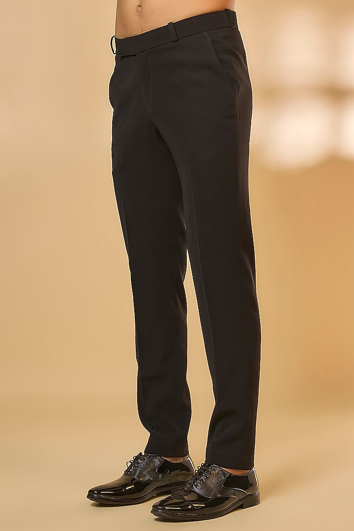 Black Japanese Rayon Cutdana Handwork Tuxedo Set by Abees at Pernia's Pop Up Shop