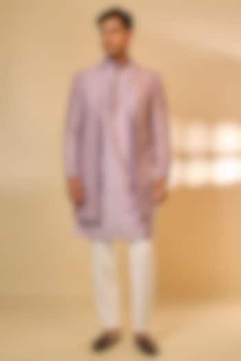 Lavender Cotton Silk Machine Embroidered Sherwani Set by Abees