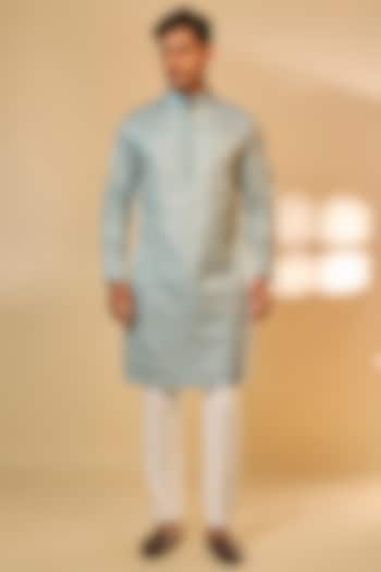 Sea Green Malai Cotton Machine Embroidered Kurta Set by Abees at Pernia's Pop Up Shop