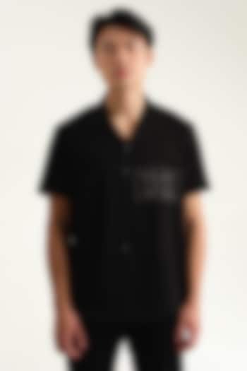Black Japanese Rayon Embossed Printed Shirt by Abees
