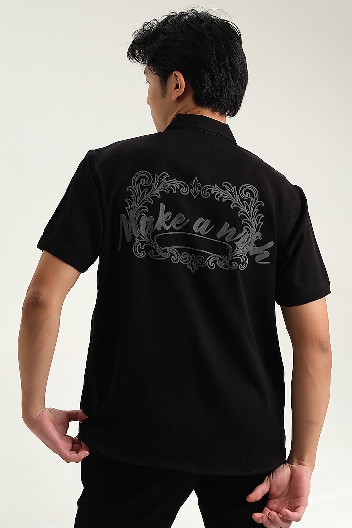 Black Japanese Rayon Embossed Printed Party Wear Shirt by Abees at Pernia's Pop Up Shop