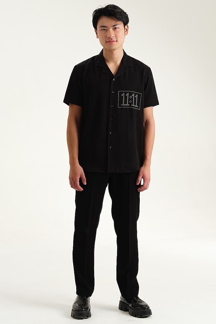 Black Japanese Rayon Embossed Printed Party Wear Shirt by Abees at Pernia's Pop Up Shop