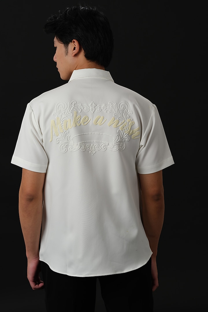 White Japanese Rayon Embossed Printed Party Wear Shirt by Abees at Pernia's Pop Up Shop