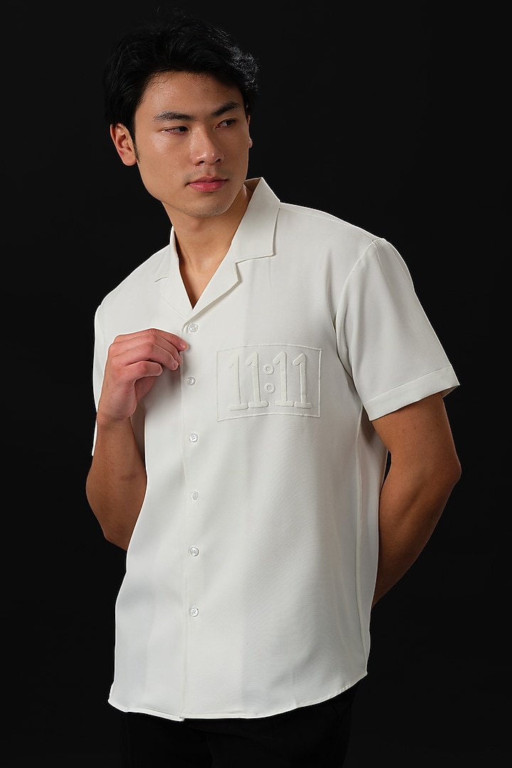 White Japanese Rayon Embossed Printed Party Wear Shirt by Abees at Pernia's Pop Up Shop