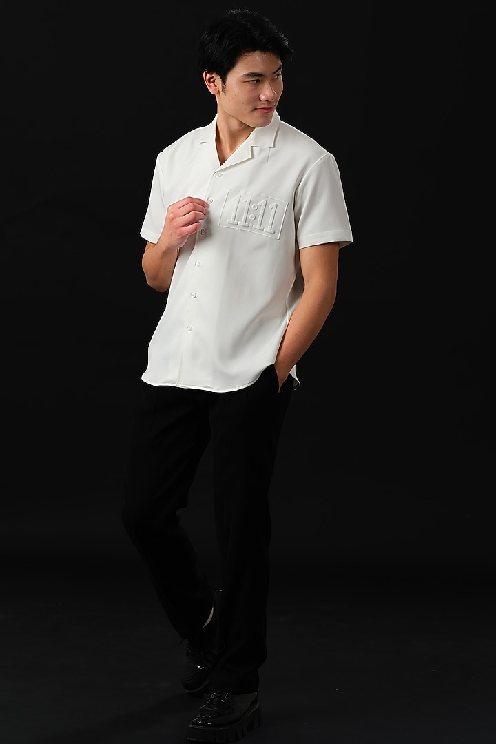 White Japanese Rayon Embossed Printed Party Wear Shirt by Abees at Pernia's Pop Up Shop
