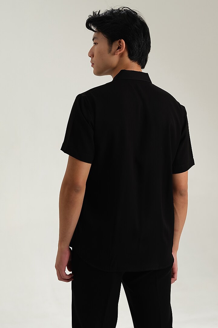 Black Japanese Rayon Abstract Embossed Printed Party Wear Shirt by Abees at Pernia's Pop Up Shop