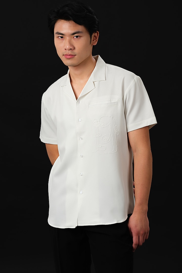 White Japanese Rayon Abstract Embossed Printed Shirt by Abees