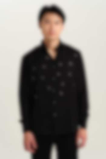 Black Japanese Rayon Embossed Printed Shirt by Abees