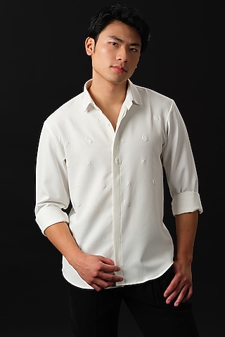 White Japanese Rayon Embossed Printed Shirt by Abees