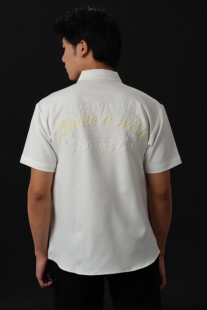 White Japanese Rayon Embossed Printed Party Wear Shirt by Abees at Pernia's Pop Up Shop