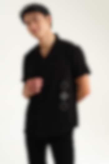 Black Japanese Rayon Embossed Printed Shirt by Abees