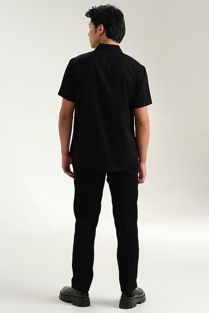 Black Japanese Rayon Embossed Printed Party Wear Shirt by Abees at Pernia's Pop Up Shop