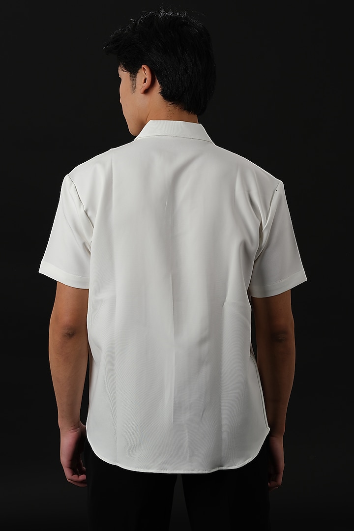 White Japanese Rayon Embossed Printed Party Wear Shirt by Abees at Pernia's Pop Up Shop