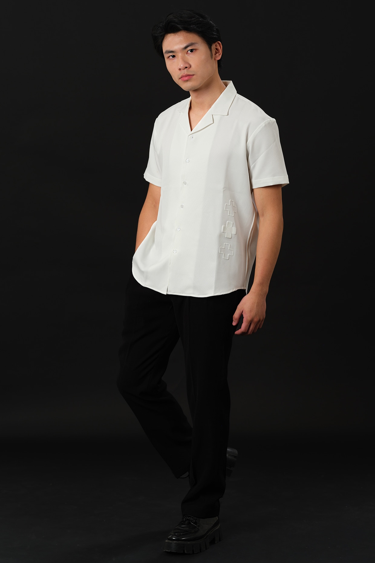 White Japanese Rayon Embossed Printed Party Wear Shirt by Abees at