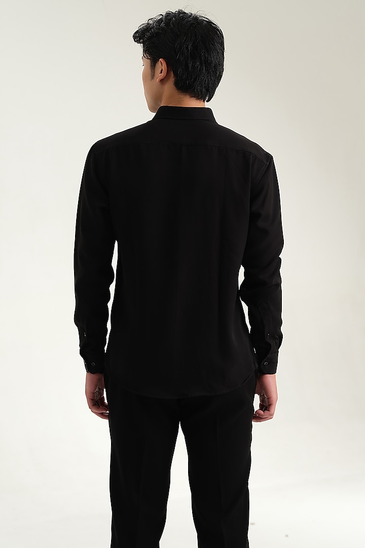 Black Japanese Rayon Embossed Tiger Printed Party Wear Shirt by Abees at Pernia's Pop Up Shop