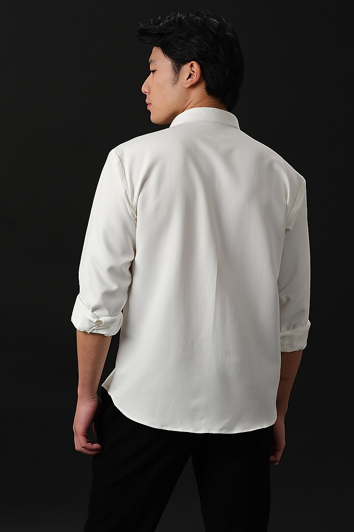 White Japanese Rayon Embossed Tiger Printed Party Wear Shirt by Abees at Pernia's Pop Up Shop
