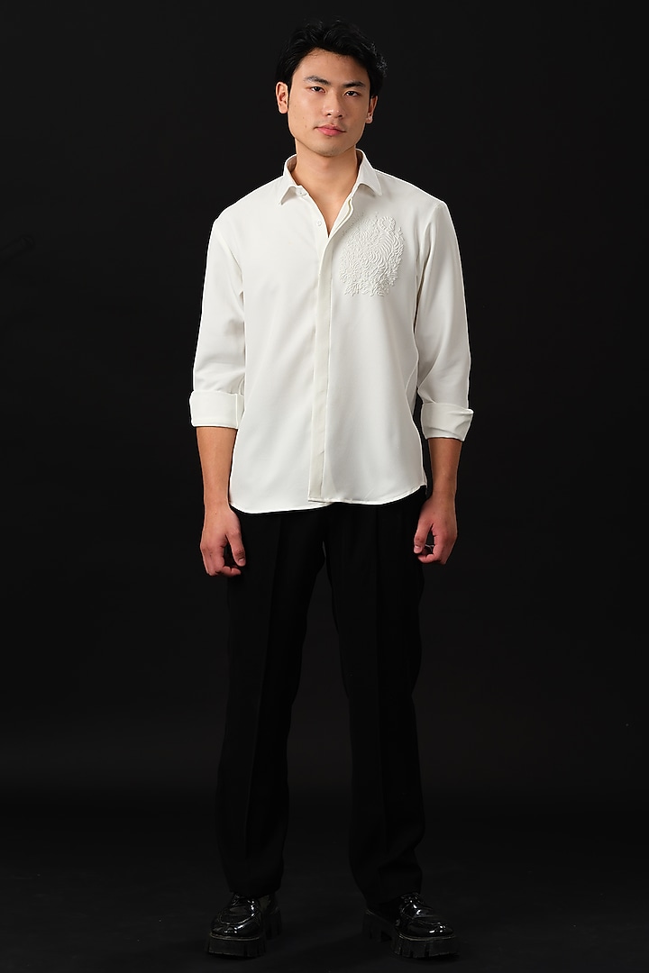 White Japanese Rayon Embossed Tiger Printed Party Wear Shirt by Abees at Pernia's Pop Up Shop