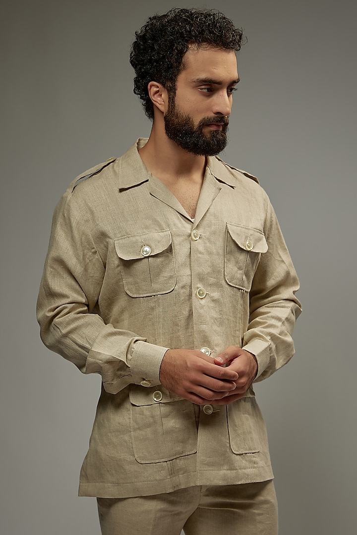 Beige Linen Co-Ord Set by Abees at Pernia's Pop Up Shop