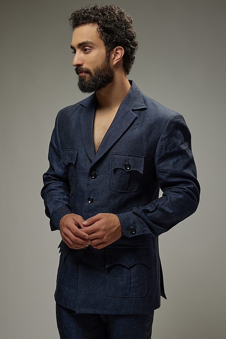 Navy Blue Linen Co-Ord Set by Abees at Pernia's Pop Up Shop