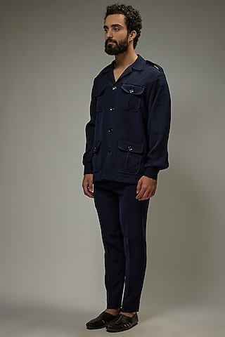 Navy Blue Japanese Rayon Co-Ord Set by Abees