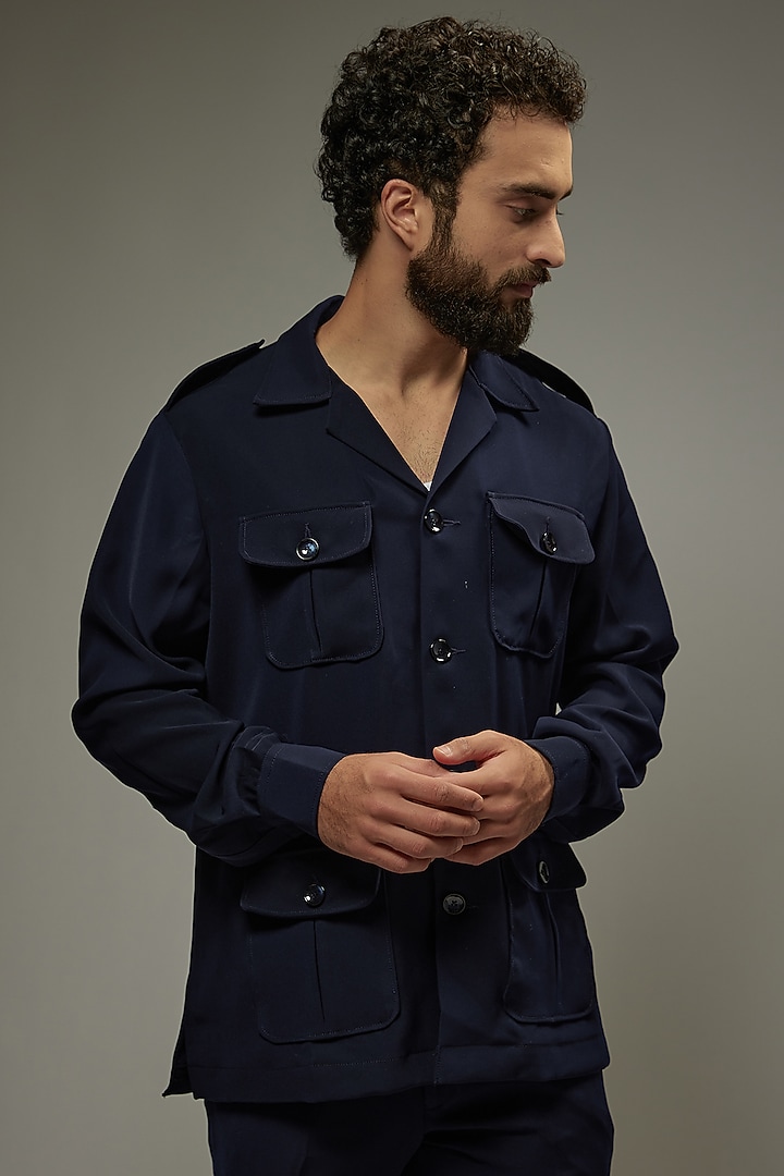 Navy Blue Japanese Rayon Co-Ord Set by Abees at Pernia's Pop Up Shop