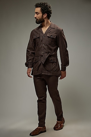 Coffee Brown Linen Co-Ord Set by Abees