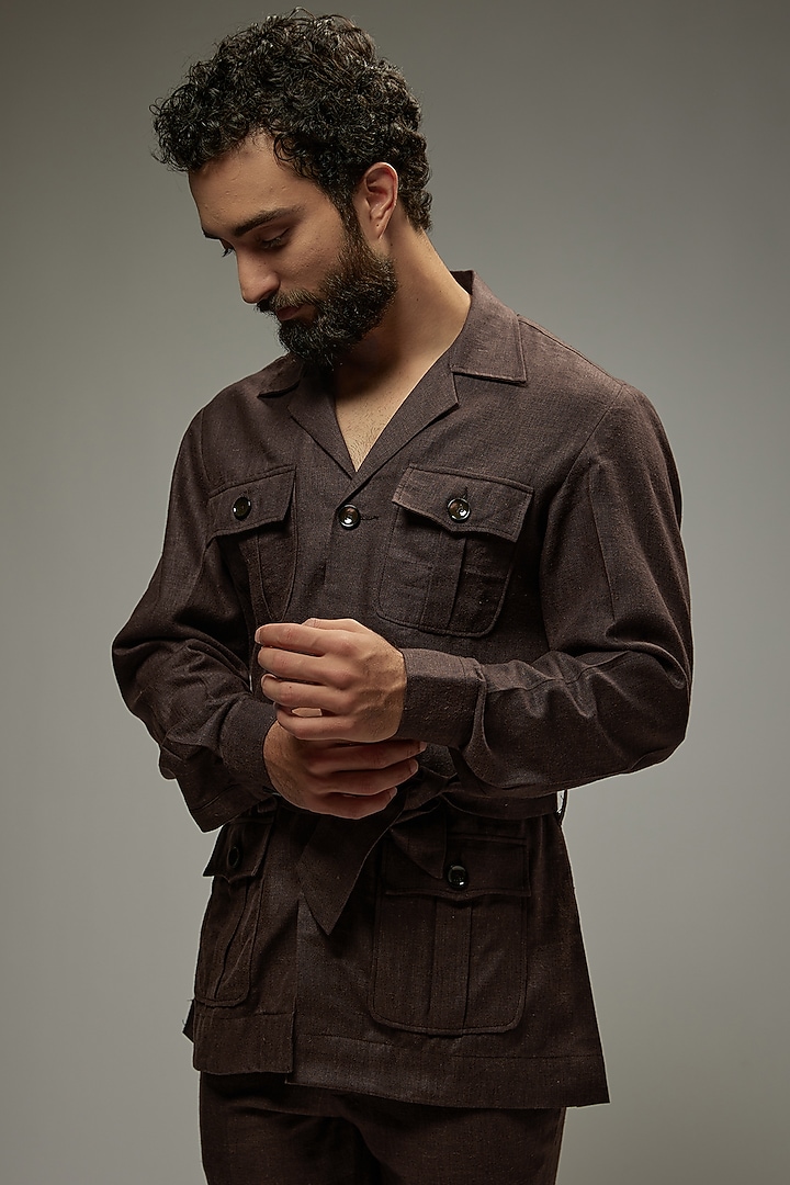Coffee Brown Linen Co-Ord Set by Abees at Pernia's Pop Up Shop