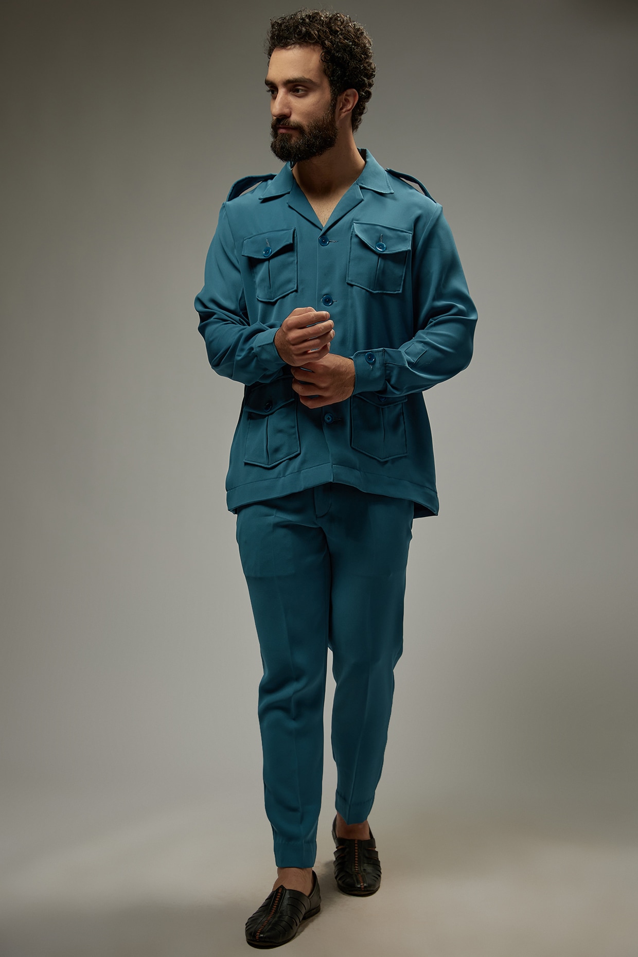 パネライ 希少 Co-Ord Rayon Japanese Blue Turquoise Set at Abees by スーツ