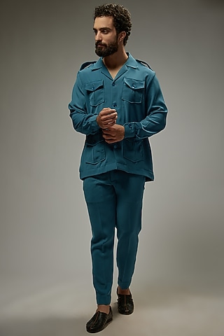 Turquoise Blue Japanese Rayon Co-Ord Set by Abees