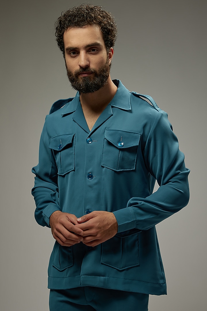 Turquoise Blue Japanese Rayon Co-Ord Set by Abees at Pernia's Pop Up Shop