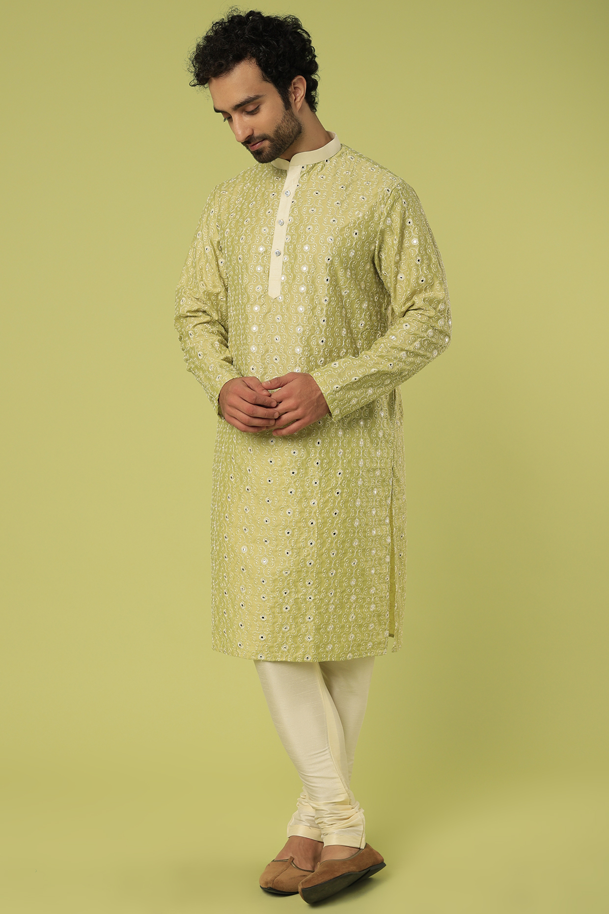 Sage Green Embroidered Kurta Set by Abees