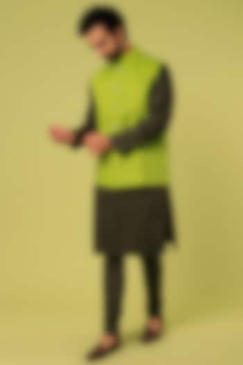 Parrot Green Bundi Jacket With Kurta Set by Abees