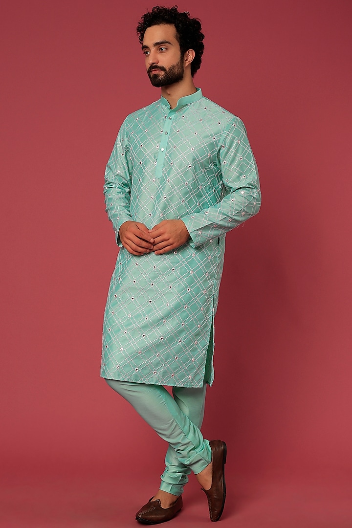 Sea Green Embroidered Kurta Set by Abees