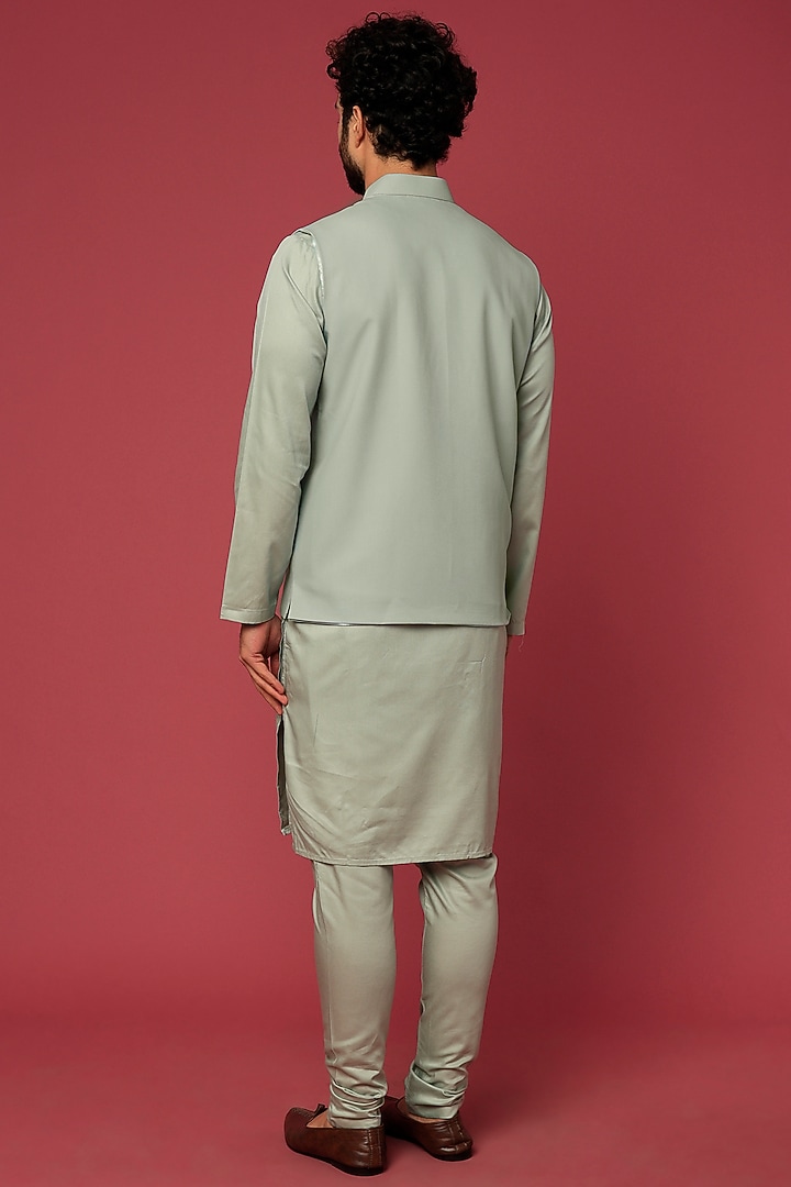Faint Green Terry Rayon Printed Bundi Jacket Set by Abees at Pernia's Pop Up Shop