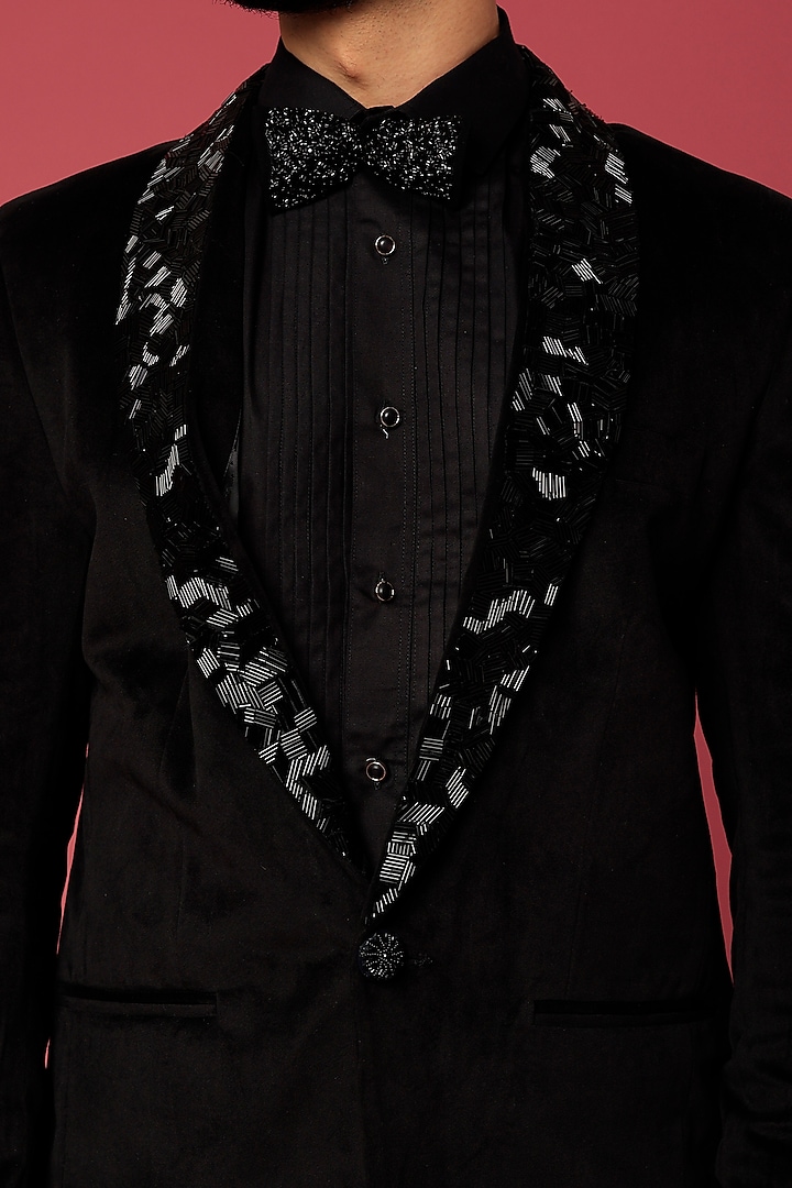 Black Velvet Hand Worked Tuxedo Set by Abees at Pernia's Pop Up Shop