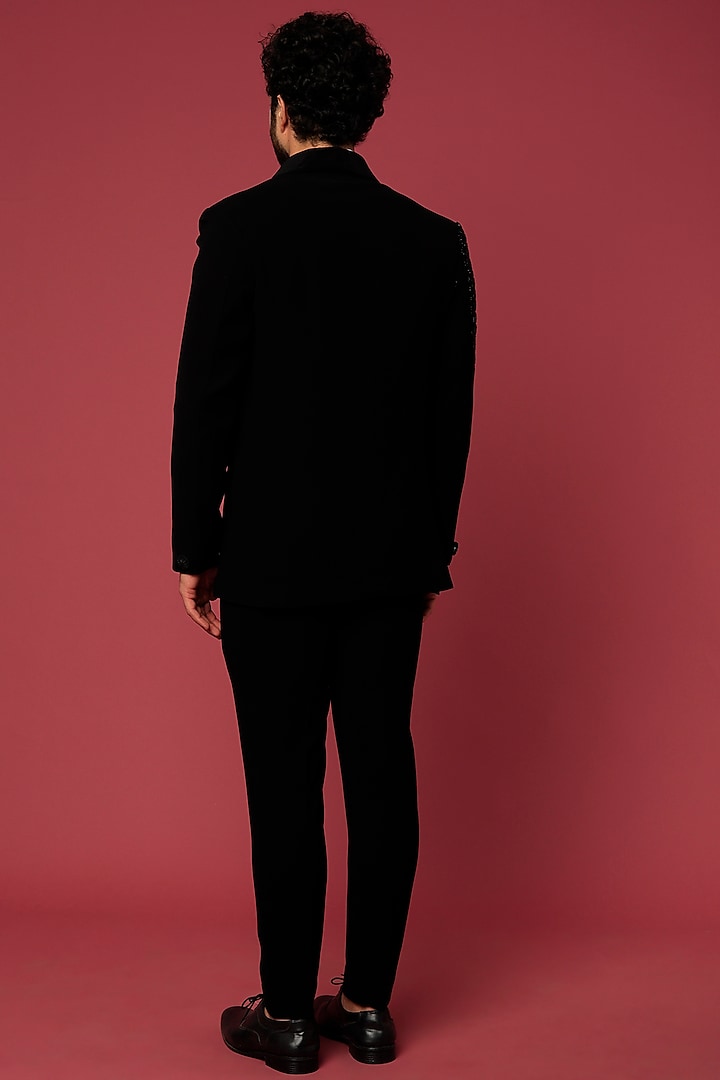 Black Japanese Twill Hand Worked Tuxedo Set by Abees at Pernia's Pop Up Shop