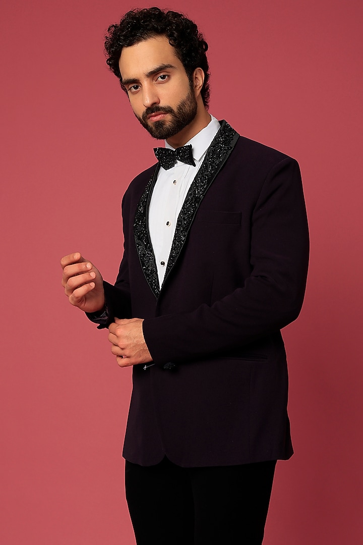 Violet Japanese Twill Hand Worked Tuxedo Set by Abees at Pernia's Pop Up Shop