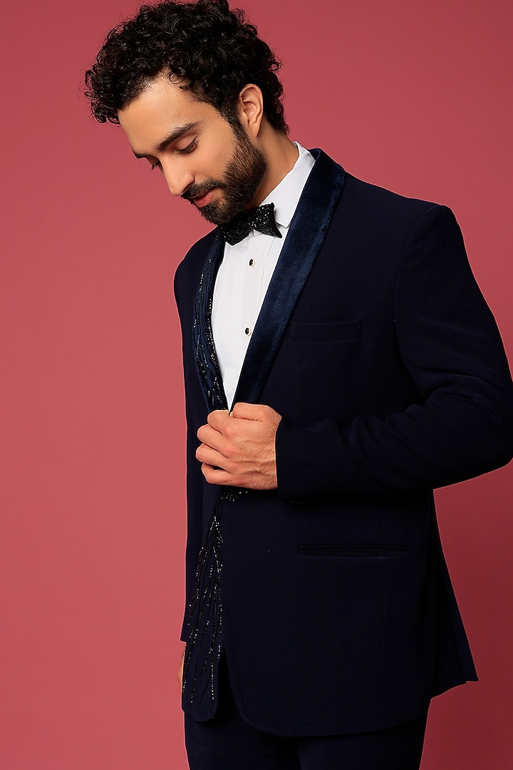 Blue Velvet Hand Worked Tuxedo Set by Abees at Pernia's Pop Up Shop