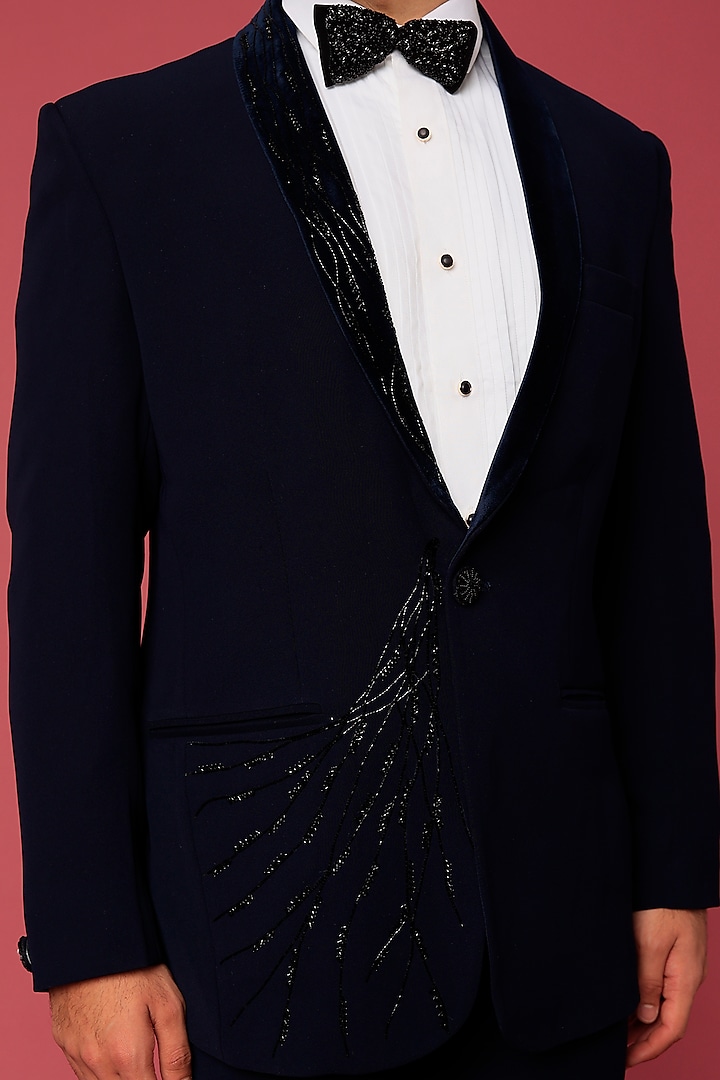 Blue Velvet Hand Worked Tuxedo Set by Abees at Pernia's Pop Up Shop