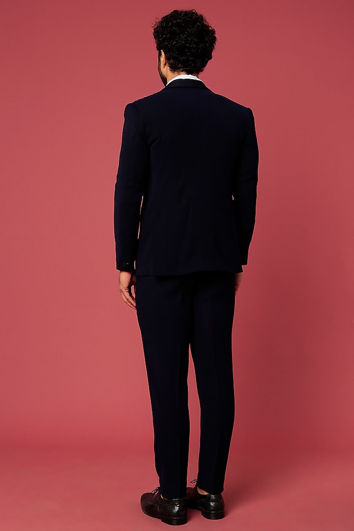 Navy Blue Japanese Twill Hand Worked Tuxedo Set by Abees at Pernia's Pop Up Shop