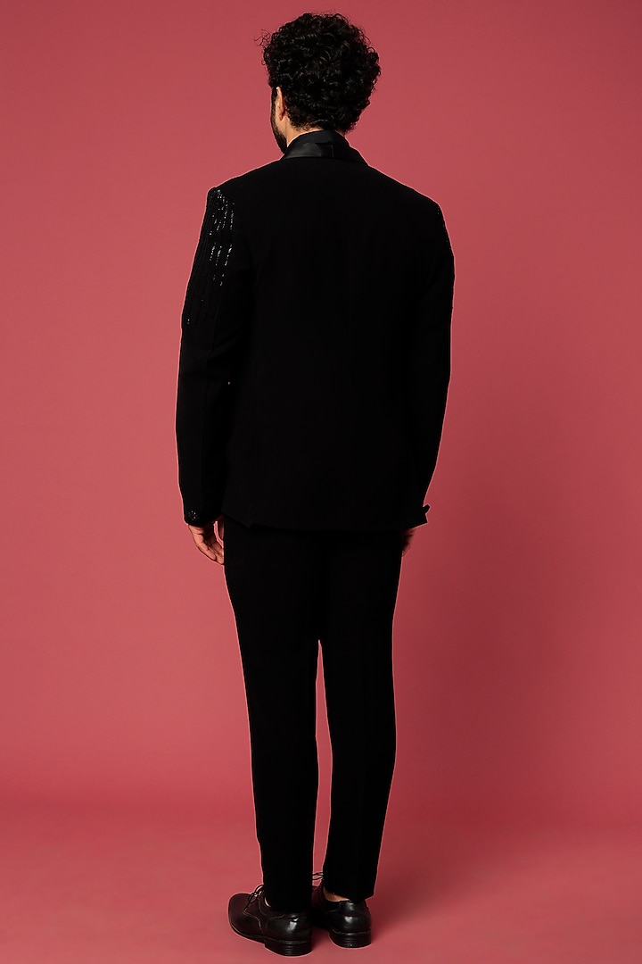 Black Japanese Twill Hand Worked Tuxedo Set by Abees at Pernia's Pop Up Shop