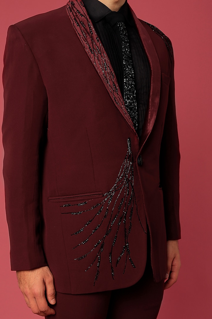Wine Velvet Hand Worked Tuxedo Set by Abees at Pernia's Pop Up Shop