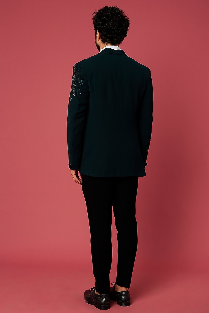 Bottle Green Japanese Twill Hand Worked Tuxedo Set by Abees at Pernia's Pop Up Shop